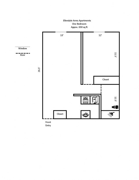 Ellendale Arms Apartments one bedroom floorplan unit 302